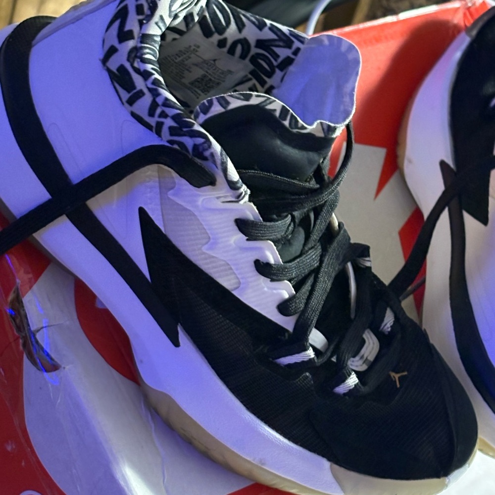 Jordan Zion Williamson Black and White Sneakers with Patterned Lining